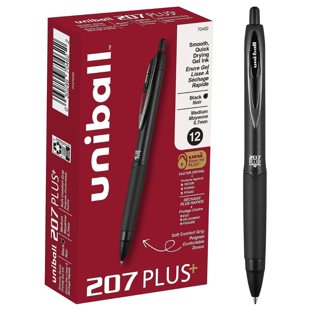 12-Pack Uniball 207 Plus+ Retractable Gel Pens