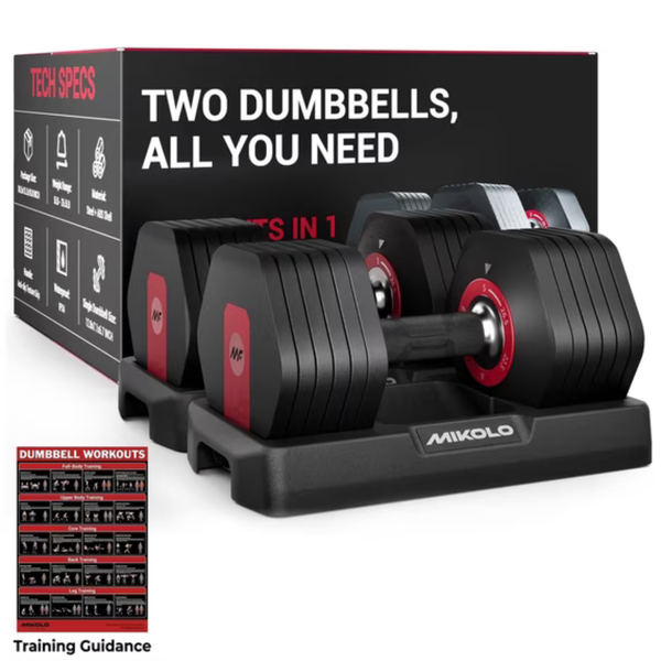 Set Of 2 Mikolo 6-in-1 Free Adjustable Dumbbells Set, 53LB
