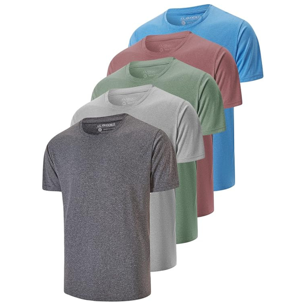 5-Pack AKAWOOKO Men's Dry Fit Athletic Running Workout T Shirts