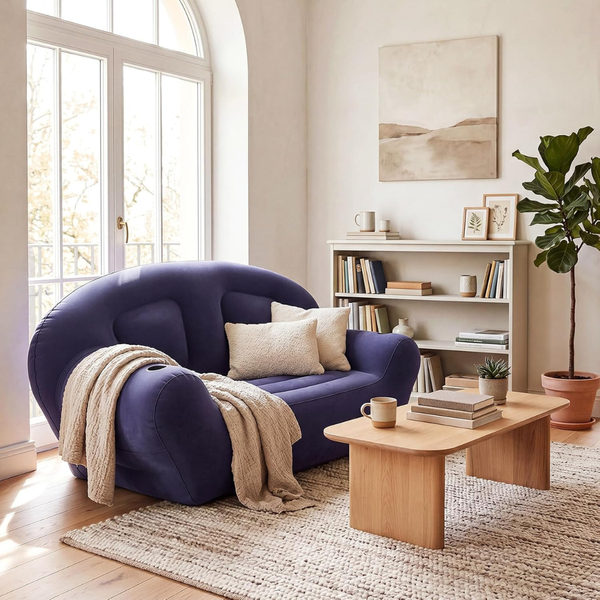 Novabright Folding Portable Flocked Inflatable Twin Size Couch Sofa (Navy Blue/Grey)