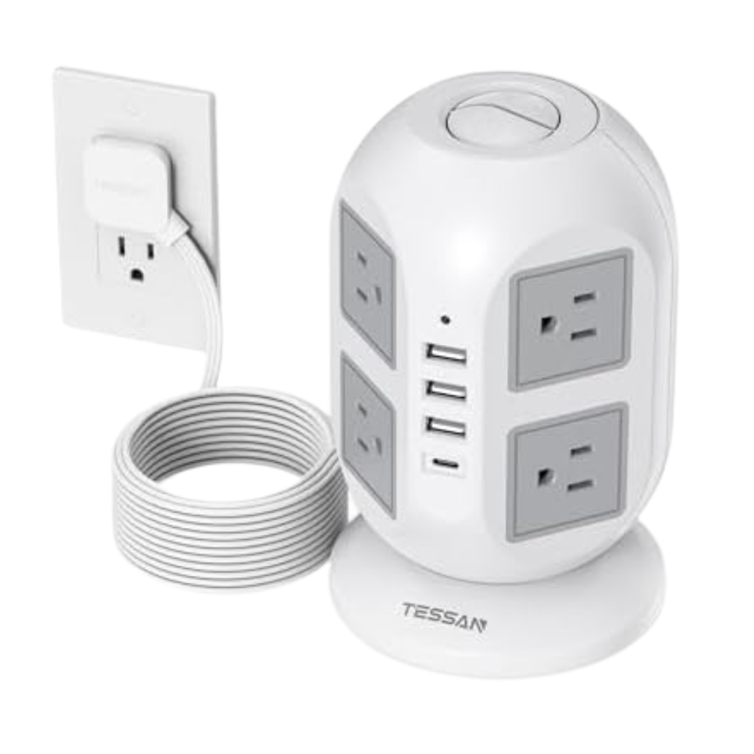 10ft Tessan Power Strip Tower Surge Protector With 8 Outlets
