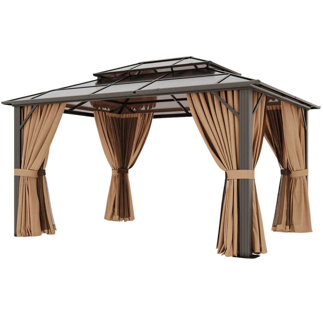12 Ft. W X 10 Ft. D Outdoor Patio Gazebo With Hardtop Double Roof