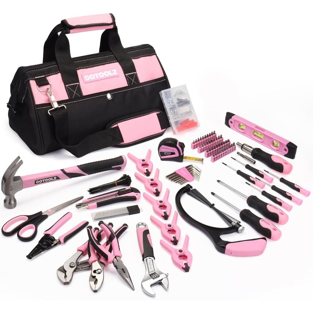 269-Piece GOTOOLZ Home Repairing Tool Set With Storage Bag (Pink)