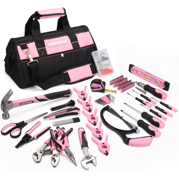 269-Piece GOTOOLZ Home Repairing Tool Set With Storage Bag (Pink)