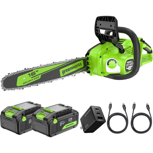 Greenworks 48V 16'' Electric Chainsaw W/ 2 X 4.0 Ah Batteries & Charger