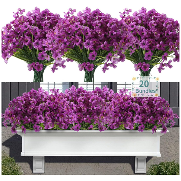 20-Bundles UV-Resistant Artificial Outdoor Faux Silk Flowers W/ Plastic Greenery
