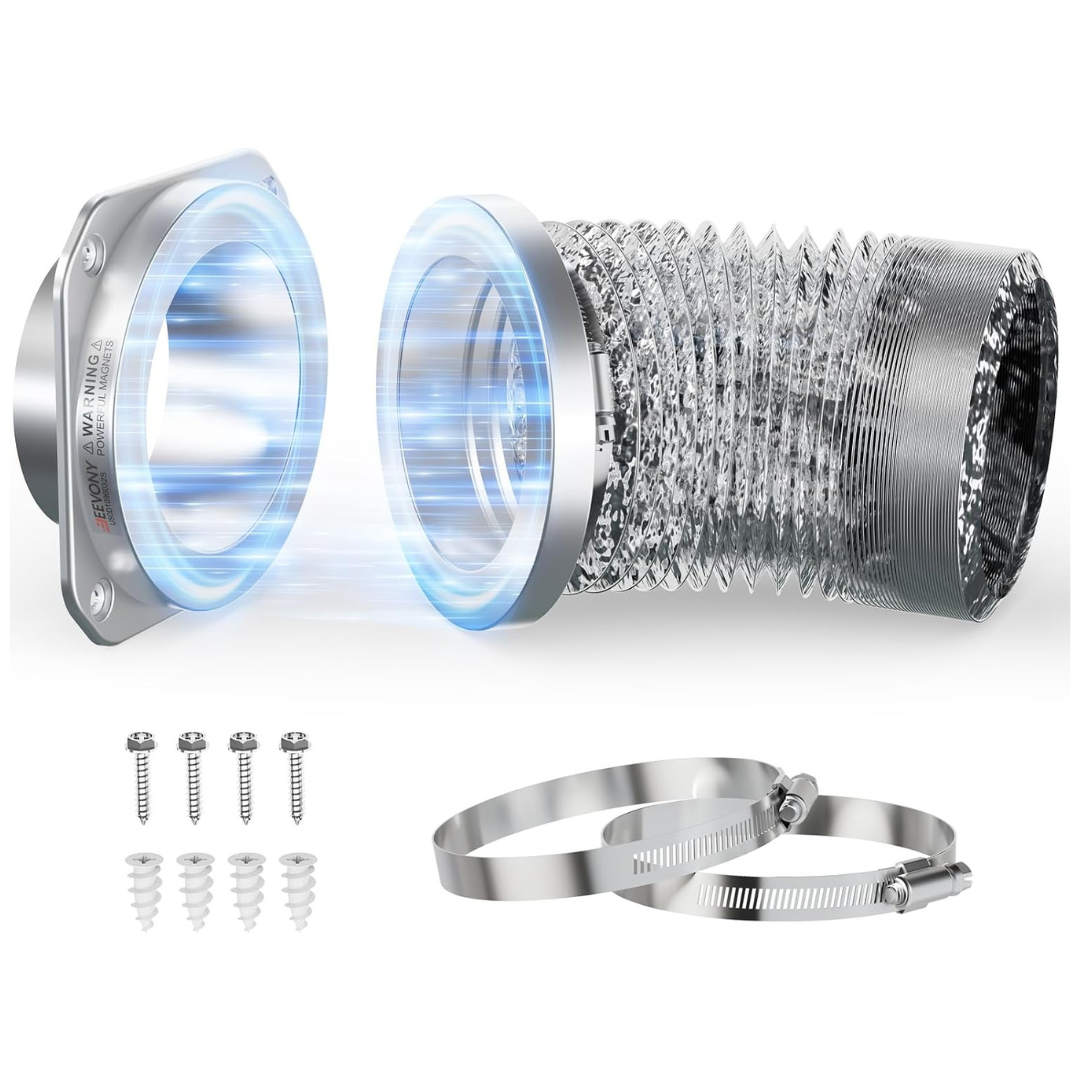 4" Magnetic Dryer Vent Connector Kit With Aluminum Duct & Clamps