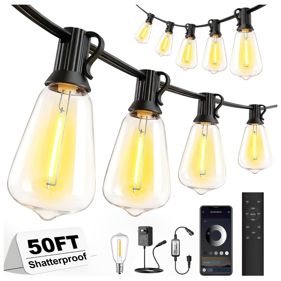 50-Feet Outdoor Waterproof LED String Lights W/ Remote & Bluetooth Control