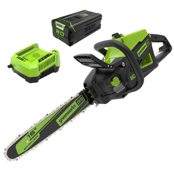 Greenworks 80V 16" 2kW Cordless Chainsaw With 4.0Ah Battery & Charger