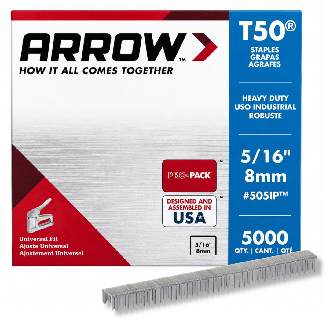 5,000-Pack Arrow 5/16" T50 Divergent Point Galvanized Steel Staples