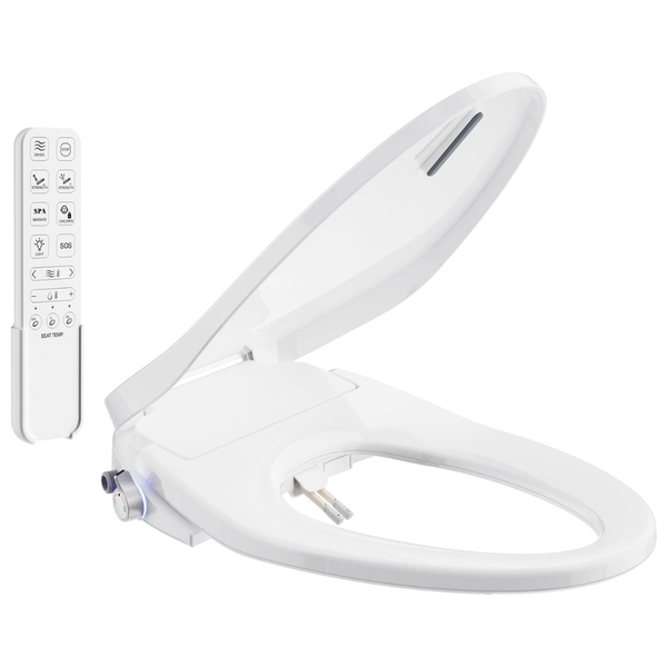 Elongated Electric Bidet Toilet Seat With Dual Nozzles, Heated Seat & More (White)