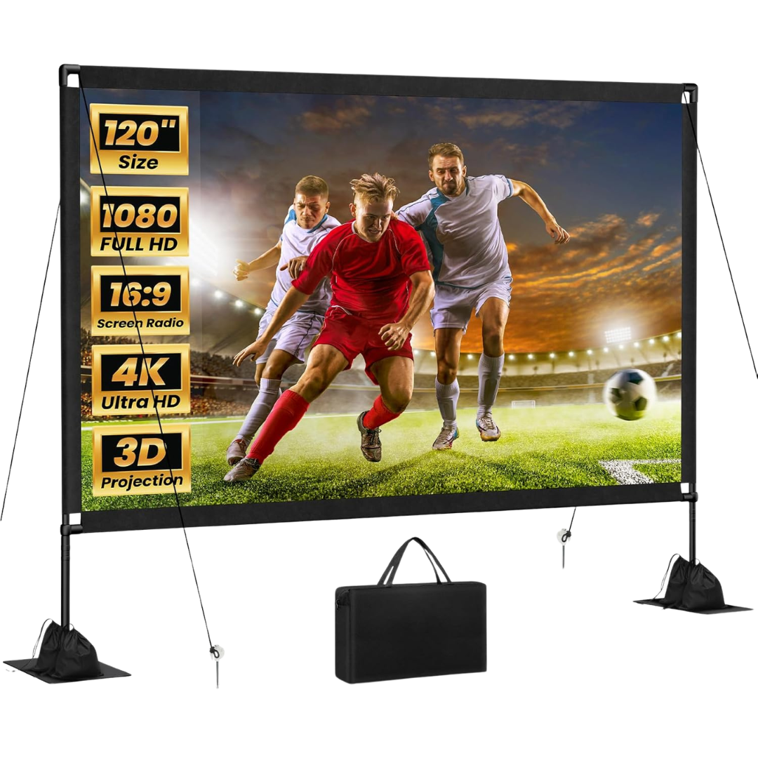 Huge 120" 4K HD Portable Projector Screen W/ Stand