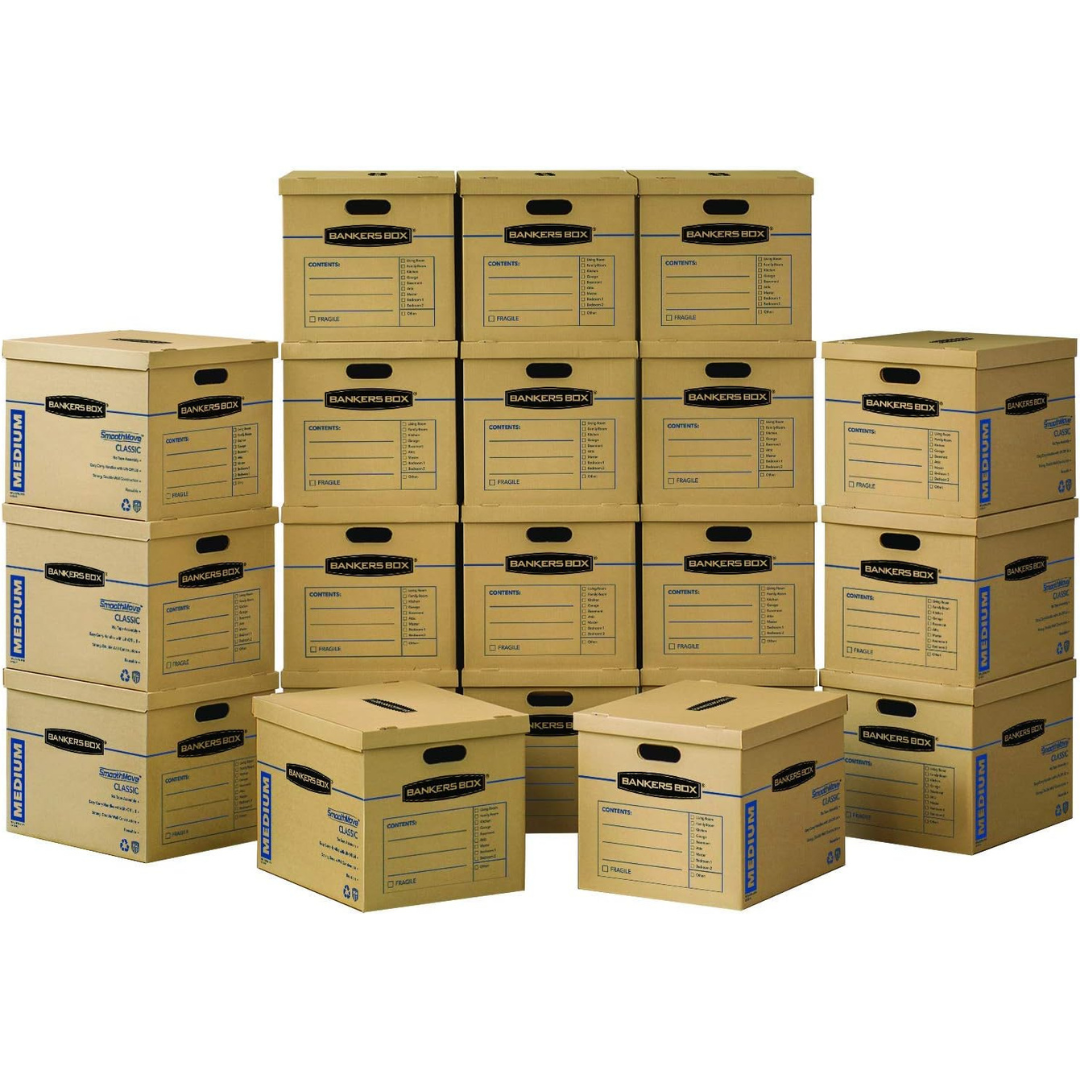 20-Pack Bankers Box Medium Classic Moving Boxes W/ Reinforced Handles