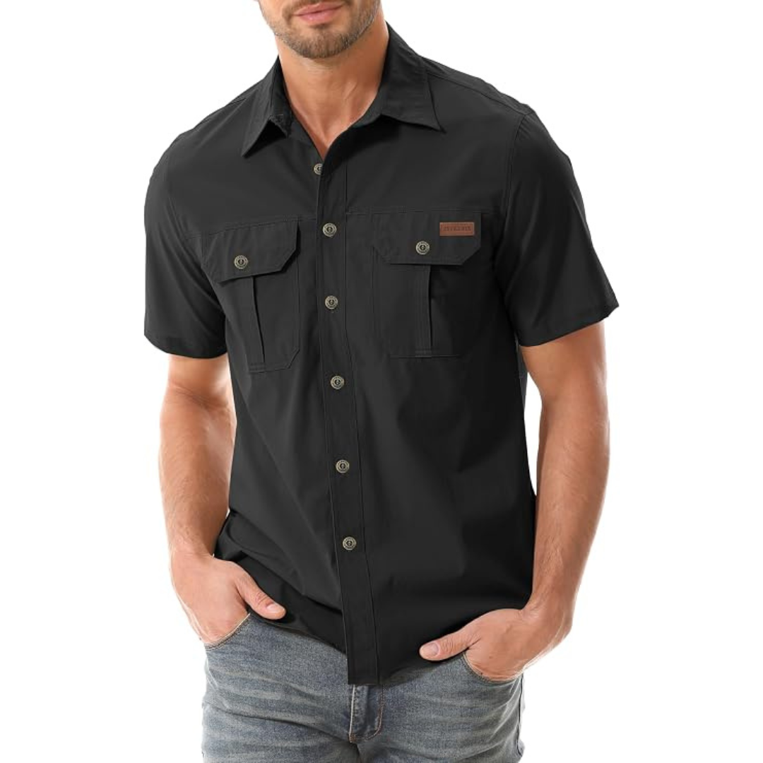 Men's Elastic Fabric Short Sleeve Button Down Shirts (Various)