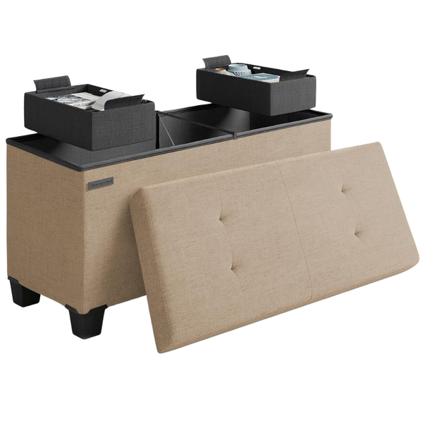 30" Storage Ottoman Bench With Bins (Taupe)