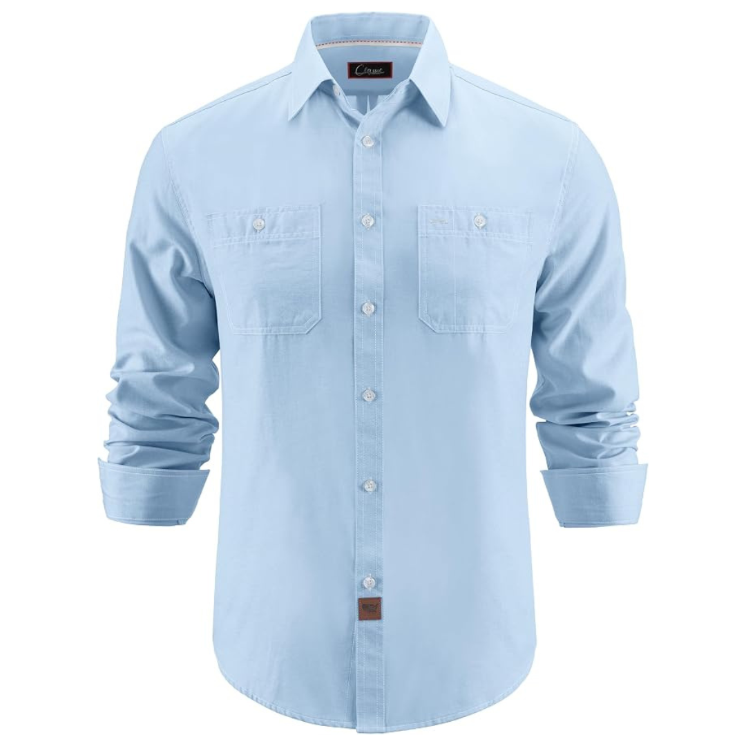 Men's Oxford Solid Long Sleeve Button Down Shirts With 2 Pockets