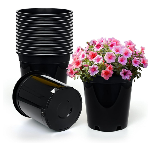 15-Pack 1.5-Gallon 7.5'' Round Plastic Nursery Plant Pots W/ Drainage Holes