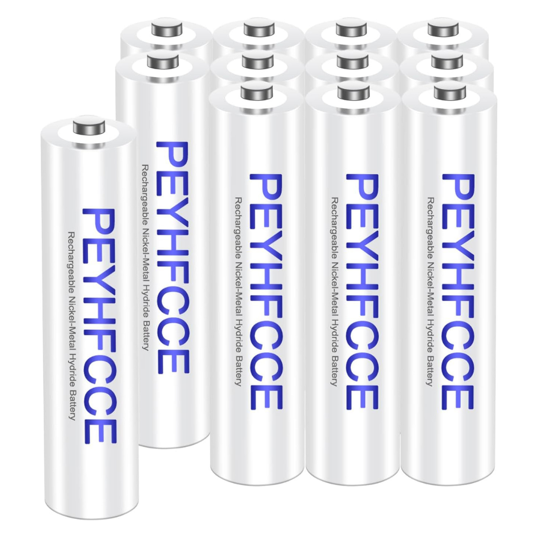 12-Pack 600mAh Rechargeable NiMH Pre-Charged AAA Batteries