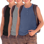 3-Pack Toddler And Boys Sleeveless Ribbed Henley Shirts (Age 5-12)
