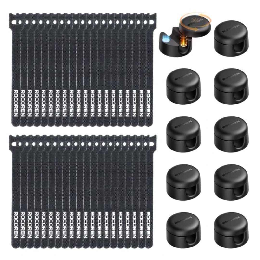 50-Piece Cable Management Kit W/ 10 Magnetic Rotatable Cable Clips