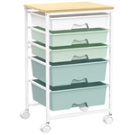 5-Tier Rolling Utility Cart W/ Wooden Tabletop & 2 Lockable Wheels