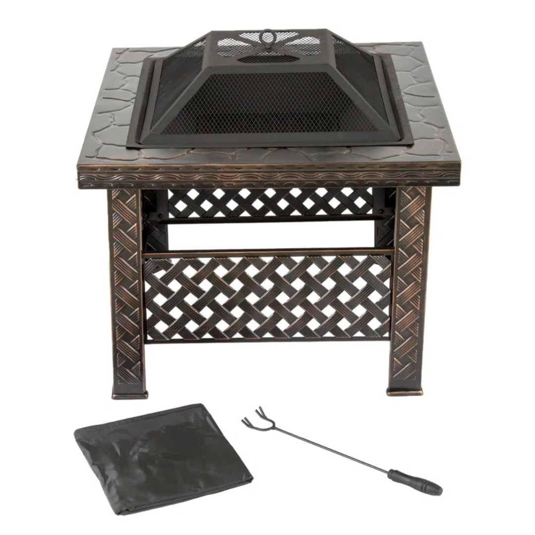 Alcott Hill 26'' Outdoor Fire Pit Table With Screen, Cover & Poker
