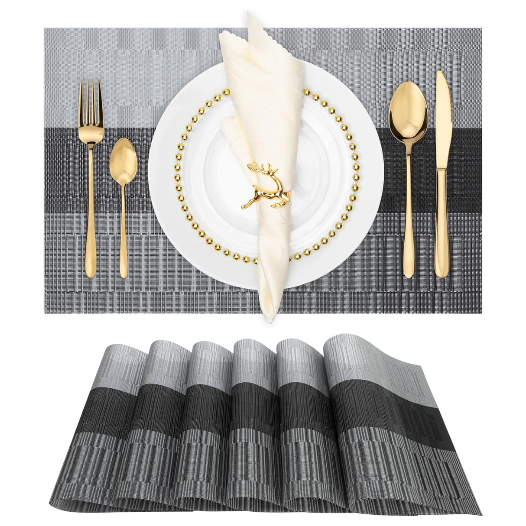Set Of 6 Non-Slip Vinyl Woven Place Mats (2 Colors)
