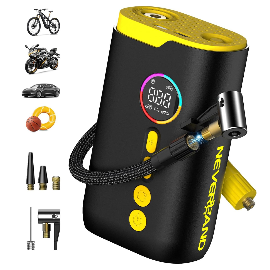 Neverland 150 PSI Portable Tire Inflator With Gauge (Black&Yellow)