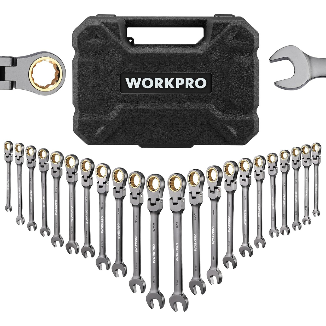 22-Piece WorkPro SAE / Metric 72-Teeth Flex-Head Ratcheting Wrench Set