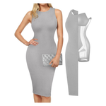 Popilush Women's Bodycon Ruched Shapewear Sleeveless Midi Dresses (Grey)