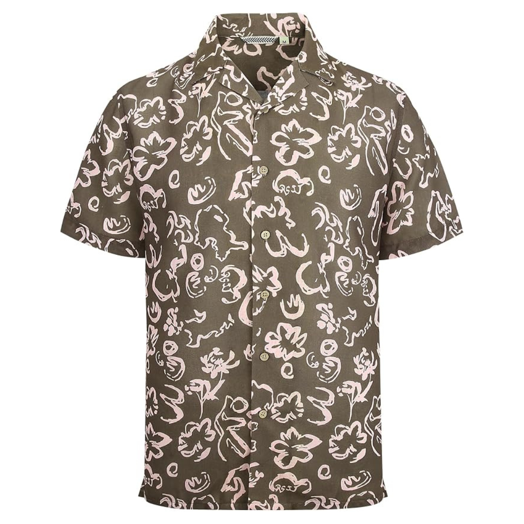 Alex Vando Men's Linen Blend Print Short Sleeve Beach Hawaiian Shirt