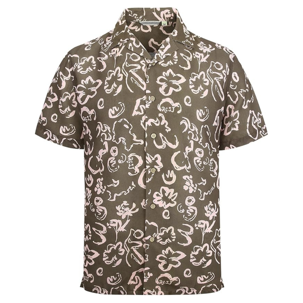 Alex Vando Men's Linen Blend Print Short Sleeve Beach Hawaiian Shirt