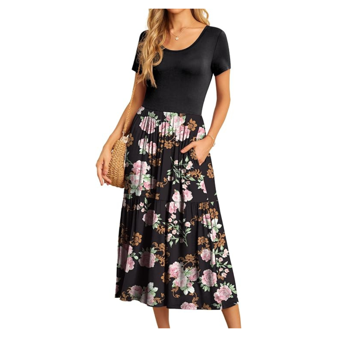 Women's Summer Casual Short Sleeve Crewneck Maxi Long Dress (Various)