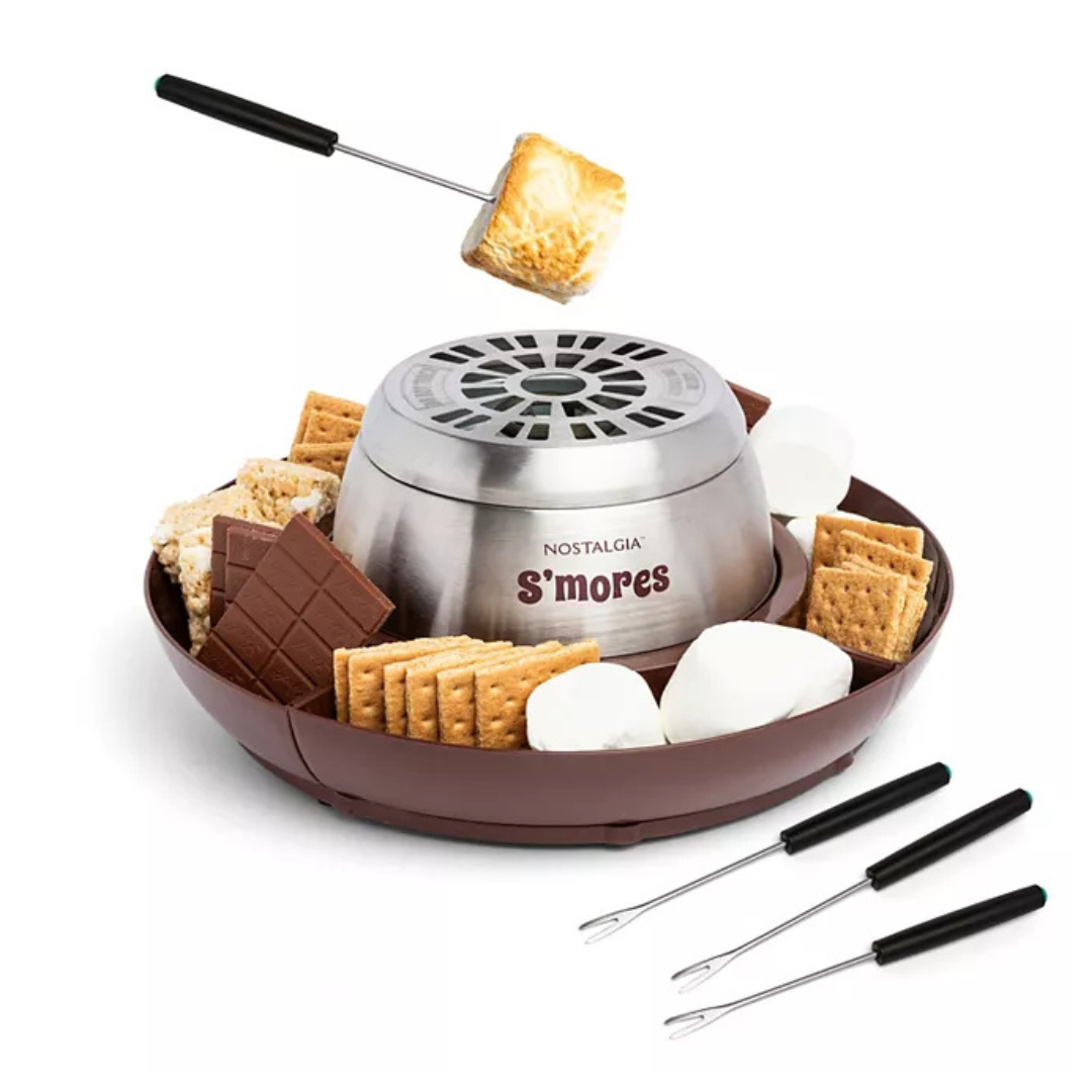 Nostalgia Electric S'mores Maker With 4 Compartment Trays & 4 Roasting Forks