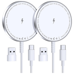 2-Pack Magnetic Wireless Charger With Dual USB C To A Converters