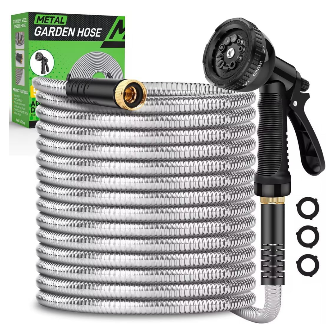 50' Heavy Duty Garden Hose W/ 10 Functional Nozzles