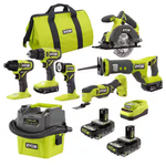 Ryobi ONE+ 18V Cordless 6-Tool Kit W/ 4 Batteries, Charger & 1-Gal Wet/Dry Vacuum