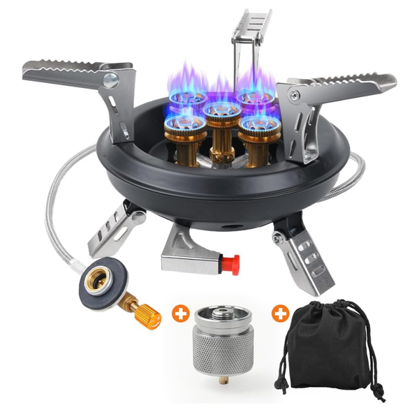 16000W Windproof Foldable Backpacking Gas Stove W/ Propane Adapter