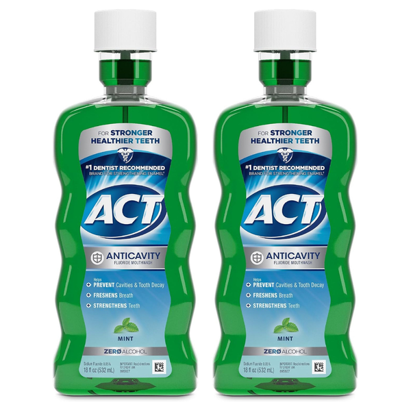 2-Pack18-Oz ACT Anticavity Fluoride Mouthwash With Zero Alcohol