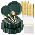 175-Piece Green & Gold Disposable Dinnerware Set