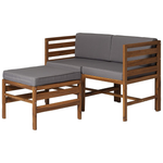 Walker Edison Modular Outdoor Brown And Grey Acacia L/R Chairs + Ottoman