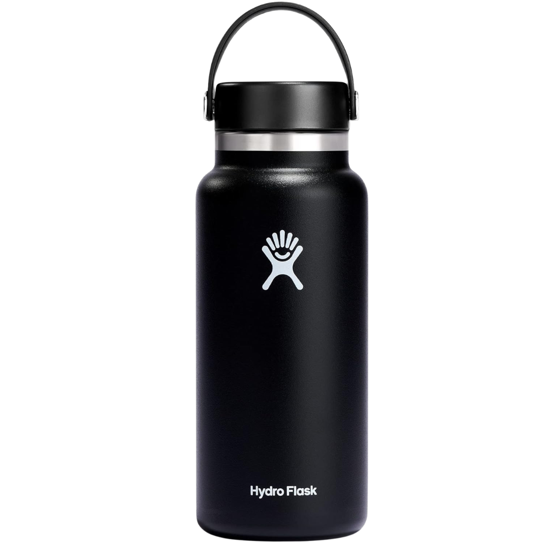 32oz Hydro Flask Insulated Stainless Steel Wide Mouth Water Bottle W/ Flex Lid (Black)