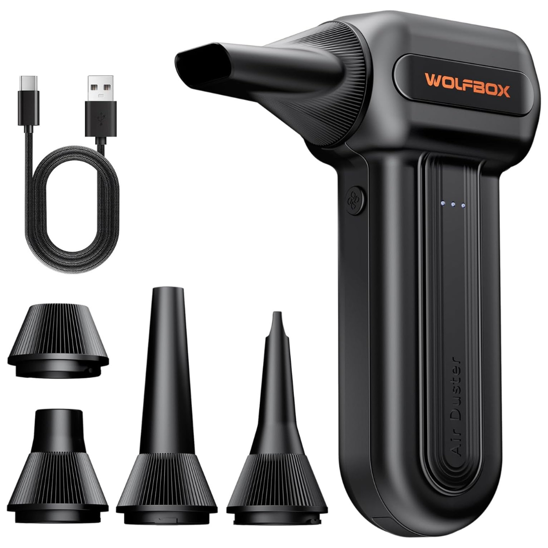 3-Speed Wolfbox MF60 Electric Compressed Air Duster W/ 5 Nozzles