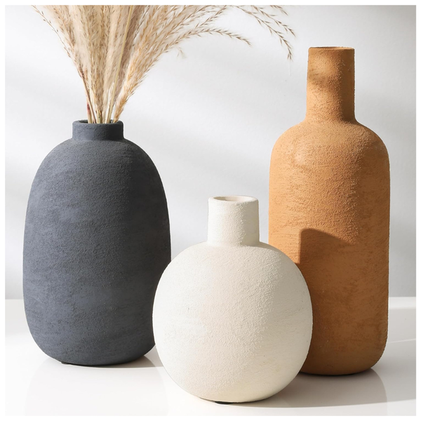 3-Piece Rustic Distressed Large Ceramic Vase Set