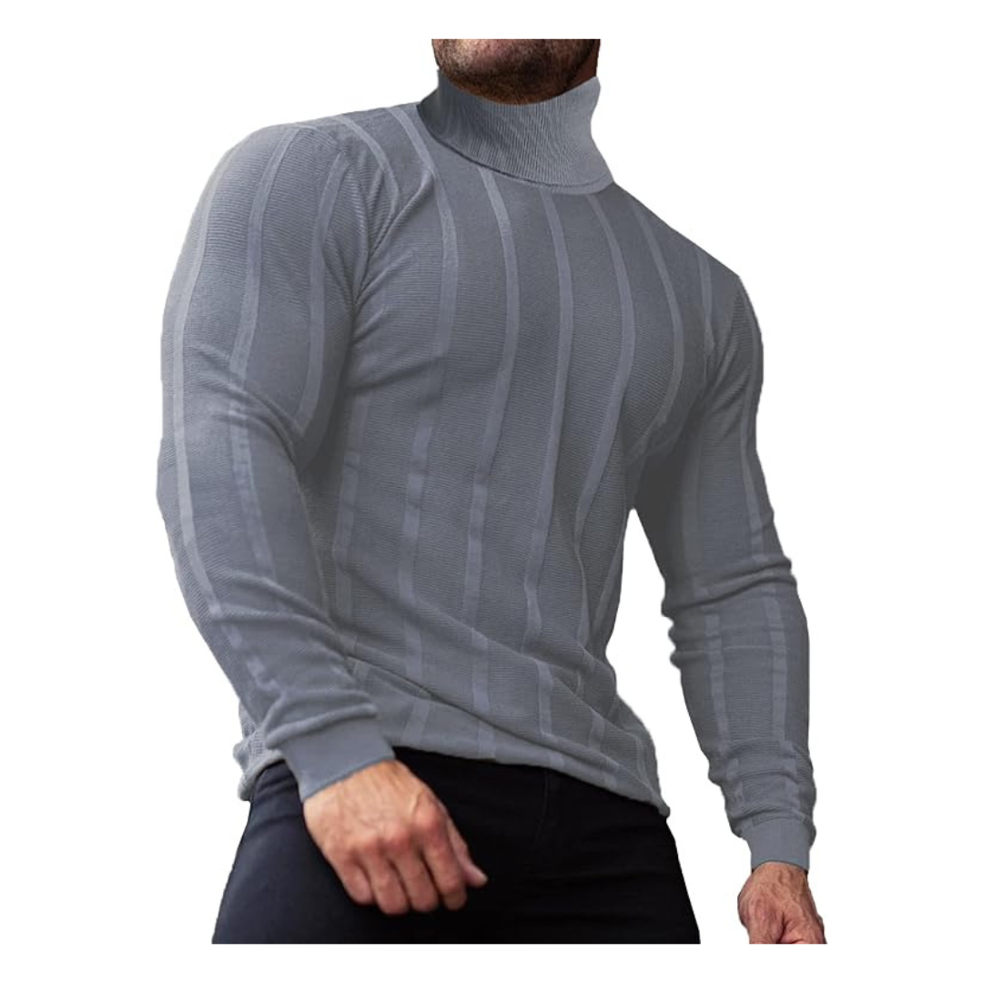 Men's High Neck Turtleneck Long Sleeve Black Sweater - XL
