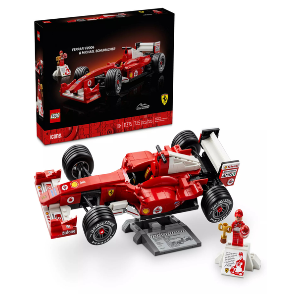735-Pieces LEGO Icons Ferrari F2004 & Michael Schumacher F1 Car Model Building Set