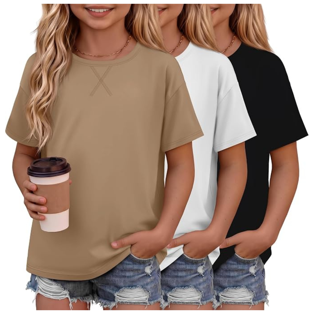 3-Pack Girls' Short Sleeve Shirts, 3-Color, 5-14 Years