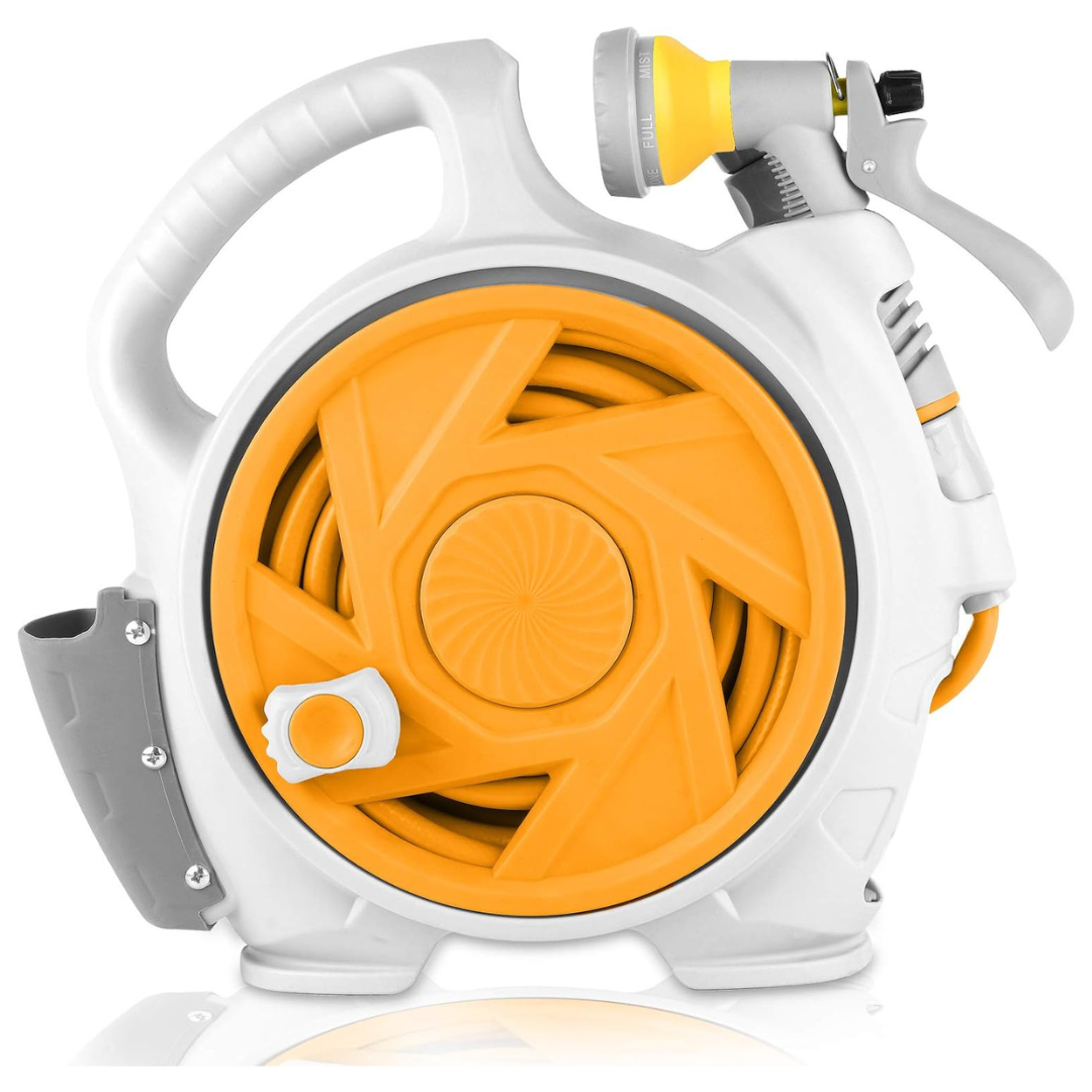 Mini Retractable Garden Hose Reel W/7 Adjustable Spray Nozzle
