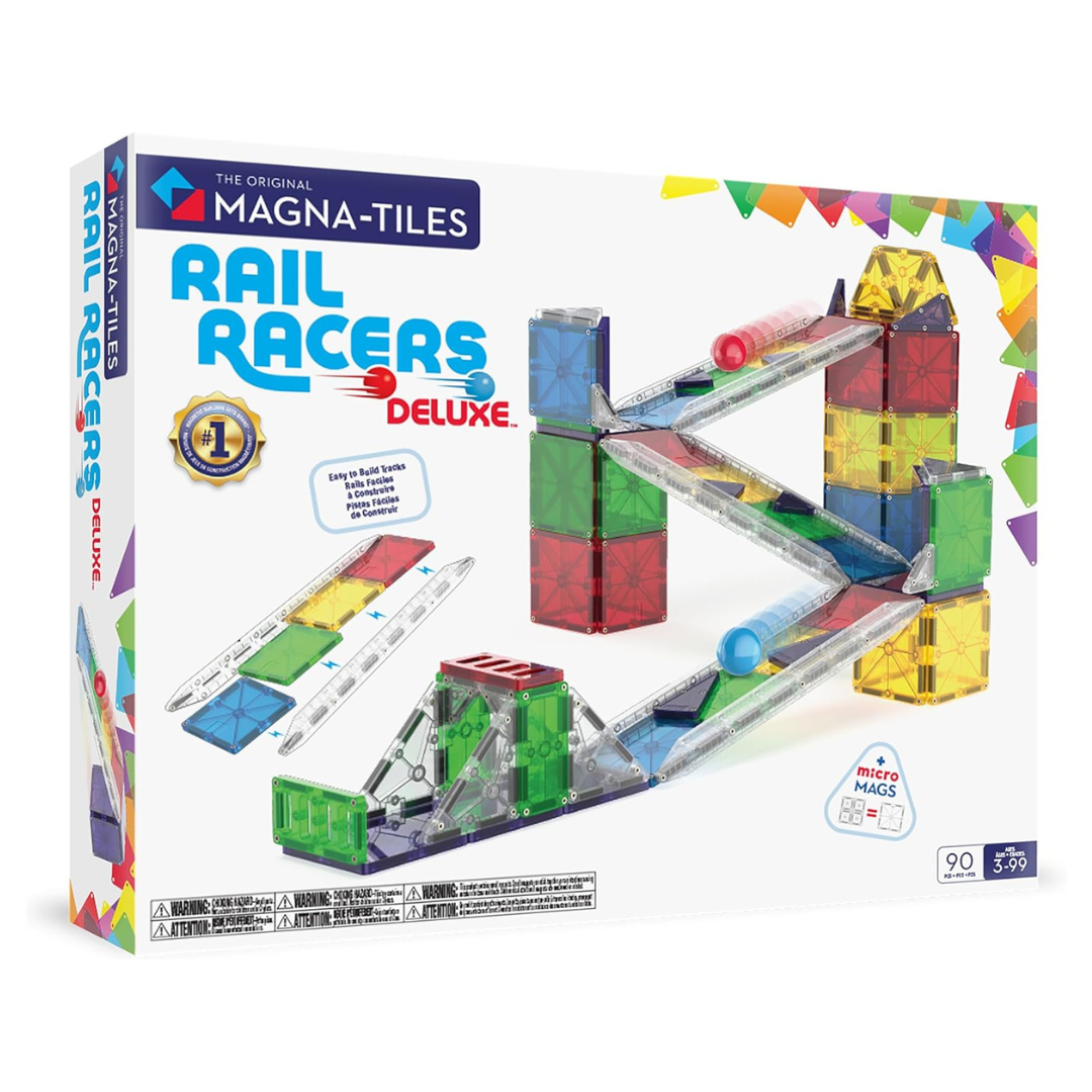 MAGNA-TILES Rail Racers Deluxe 90-Piece Magnetic Construction Set, The Original Magnetic Building Brand