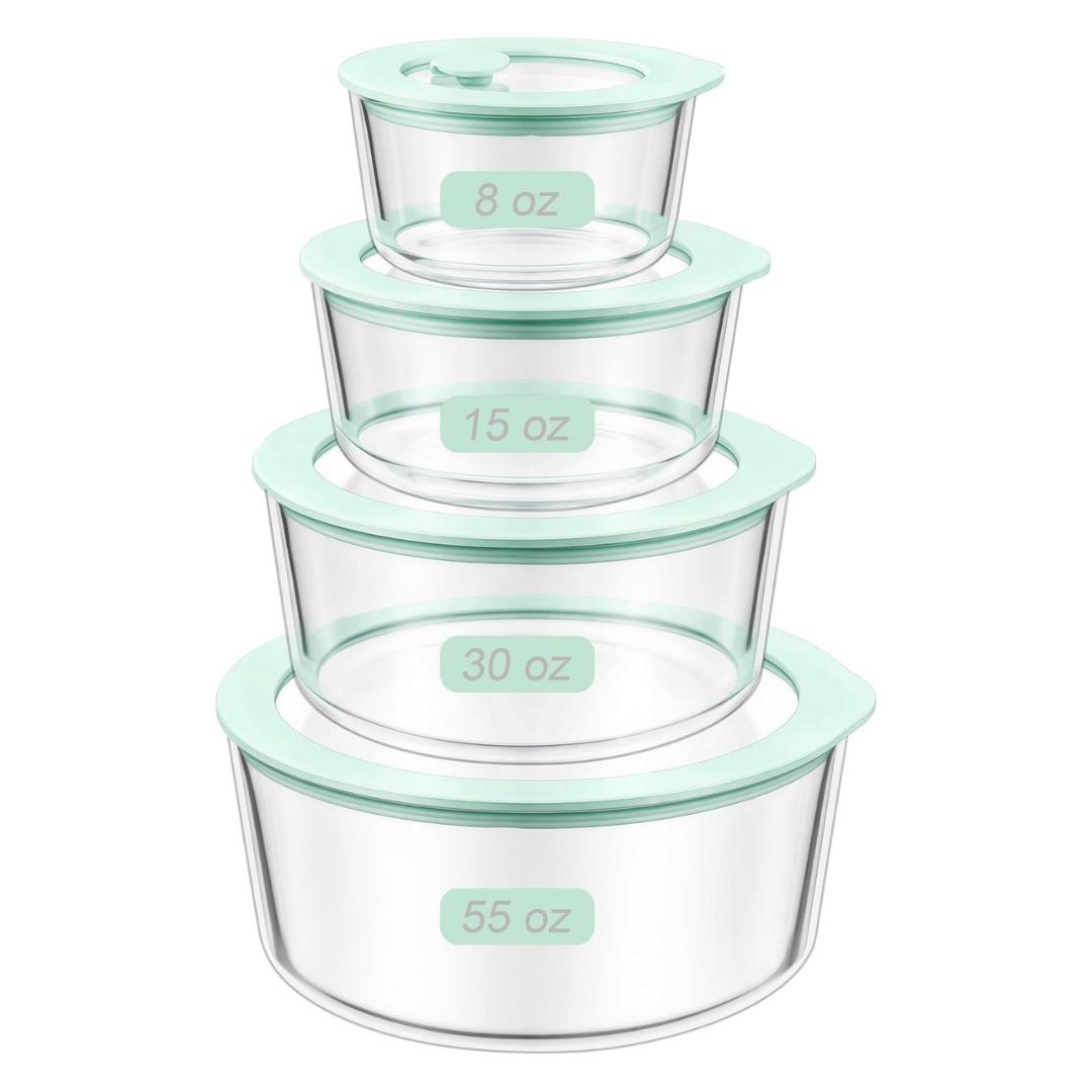 4-Pack Leakproof Glass Food Container Set W/ Silicone Framed Airtight Lid